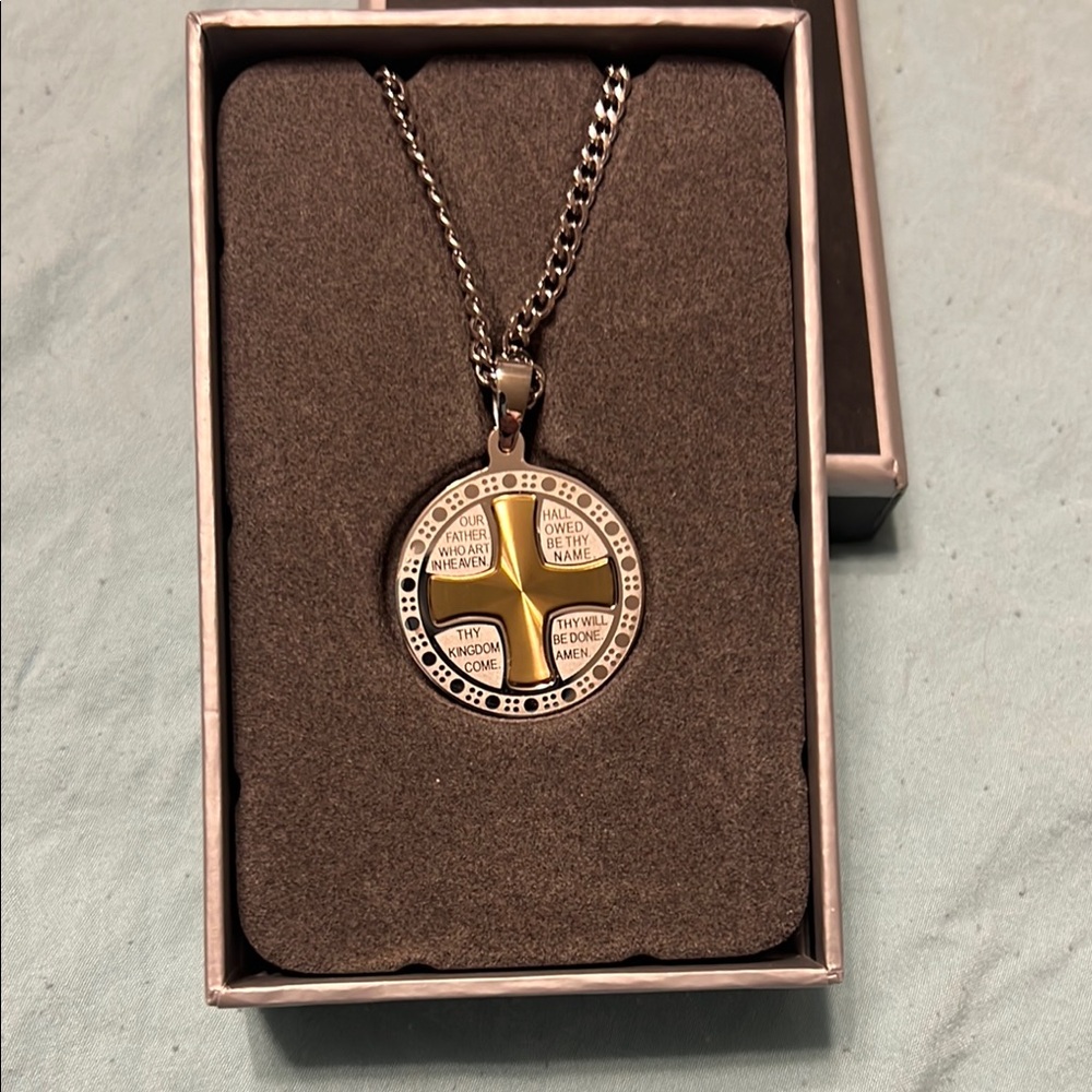 Silver and Gold Cross Pendant Necklace - Picture 4 of 4
